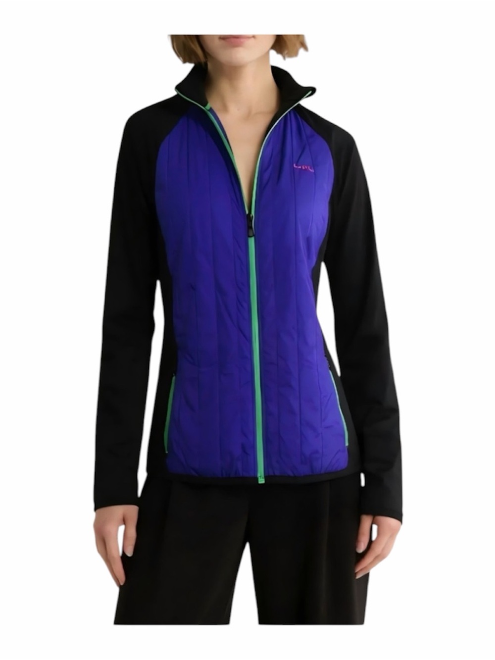 LRL RALPH LAUREN Full Zip Jacket Knit Back Quilted Front Women's L